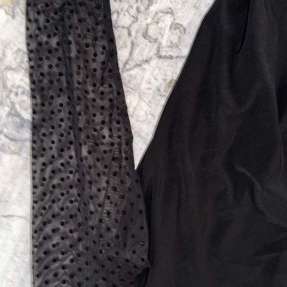 NWT Anne Klein Black Long Sleeve Top with Sheer Polka Dot Sleeves - Picture 3 of 6